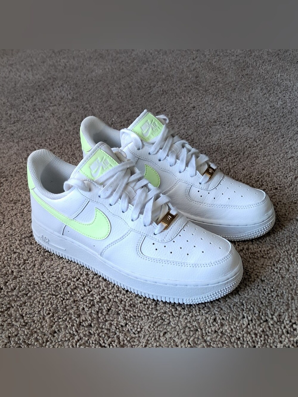 Nike Women’s Air Force 1 Low — White with Neon Yellow Swoosh